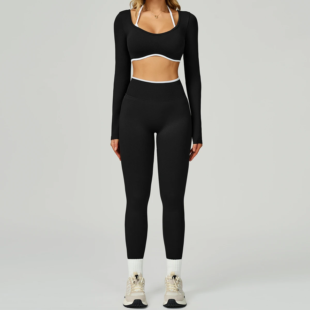 JC High Waist Seamless Yoga Outfit for Women Breathable Open Back Workout Set Fitness Running Bra 2 Piece MOQ