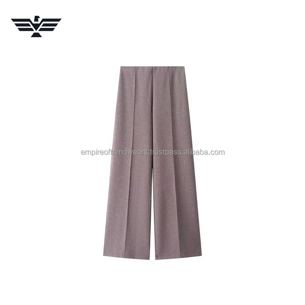 Premium Women's High Waist Wide Leg Pants | Elastic Waist Regular Fit | Breathable Vintage 100% Polyester Full Length Casual |