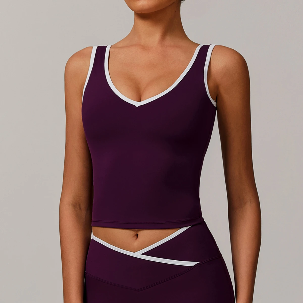 Tight Contrasting Color Fashionable Sports Vests Deep V-neck Sexy Backless Yoga Vest Outdoor Running Fitness Yoga Sports Top
