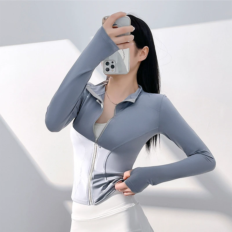 Hot Sale High Eelasticity Stand Collar Slim Fit Fitness Suit Slimming Yoga Leggings Sports Jacket Quick Drying Yoga Top