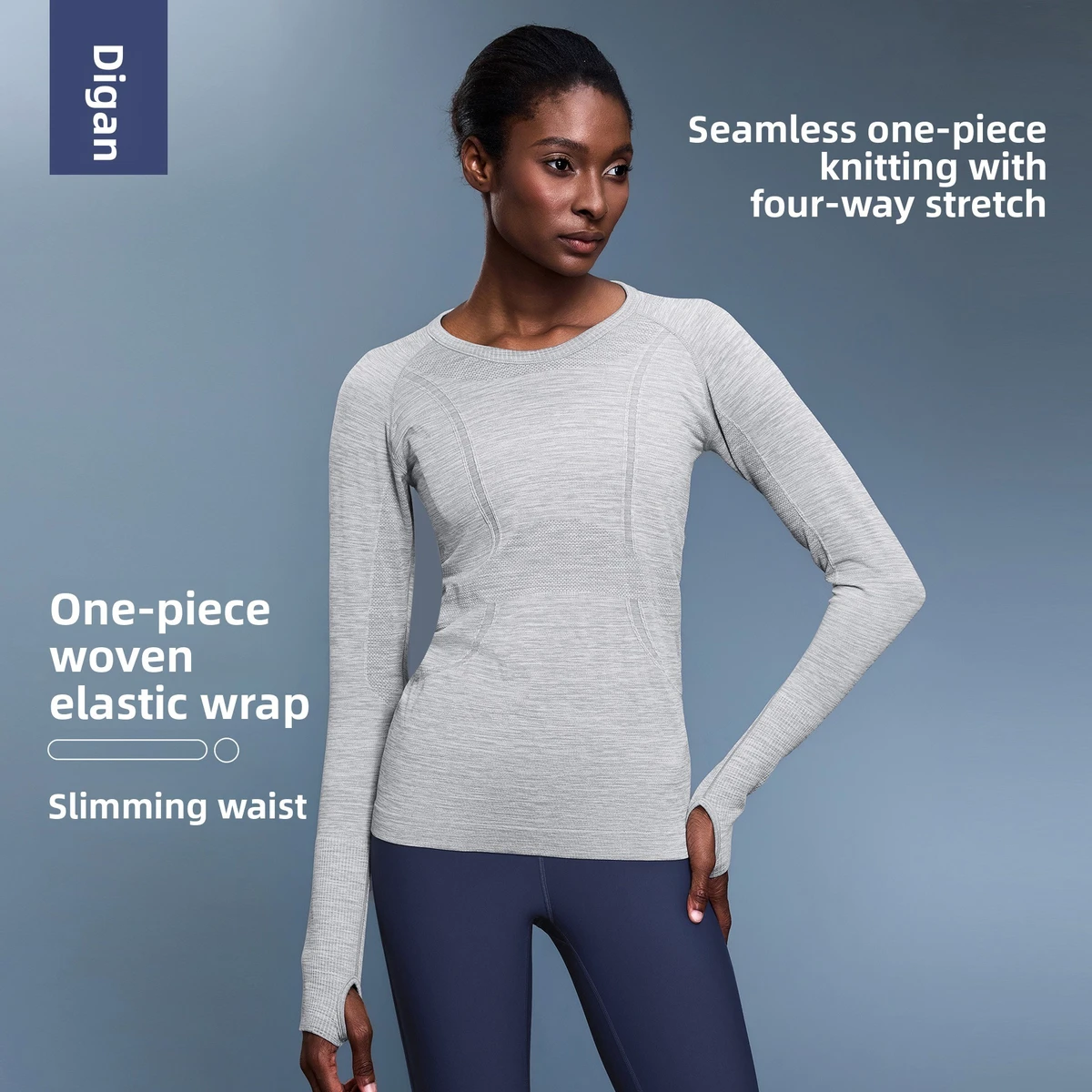 New Quick-drying Top Long-sleeved Women Sports Running Fitness Breathable Seamless Four-Way Stretch Skinny Fit Yoga