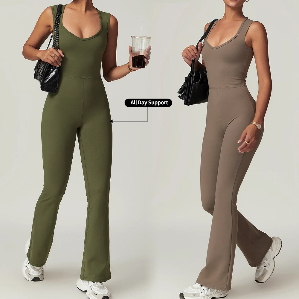 Custom Playsuits Loose Leg Tummy Control Sleeveless Top Rompers Sports Workout Women's Yoga Bodysuit