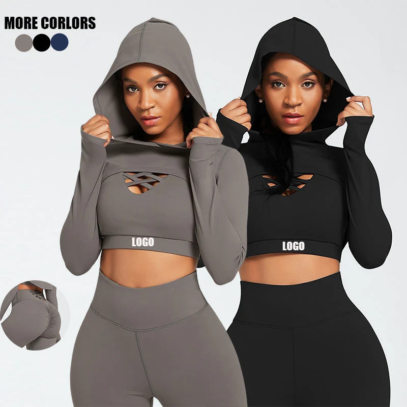 Flexjoy GYM Sports Wear Workout High Waist Long Sleeve 3 Piece Yoga Leggings Pants Women Set Fitness Yoga Set