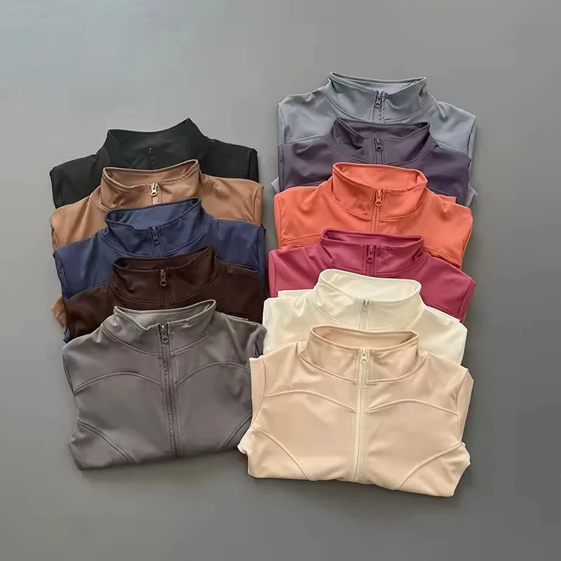 Women's High Stretch Stand Neck Yoga Jacket Autumn Winter Slim Fit Long Sleeve Full Zipper Print Fitness Top for Running