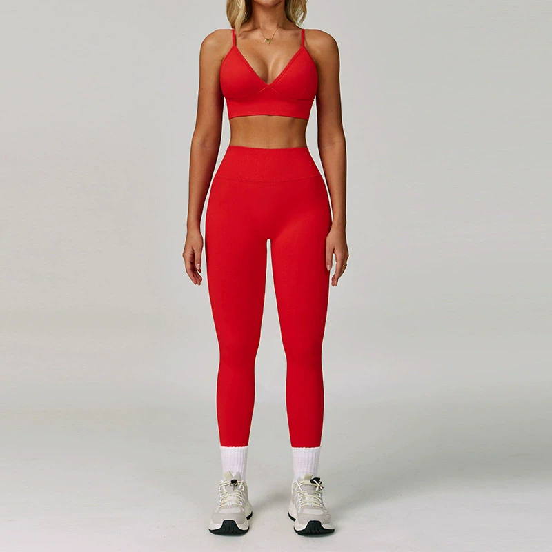 YanRuo Solid Breathable Seamless Yoga Bra & V-Shaped Hip-Lifting Waist-Cinching Long Pants Women's 2-Piece Fitness Set