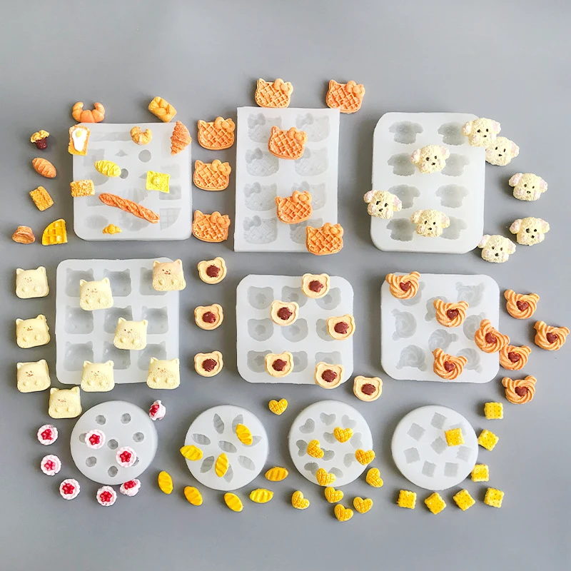 CARATTE Tiny Food Mold Miniature Food Play Fried Egg Toast Bread Cookie Silicone Mold for Polymer Clay and Taba Squishy