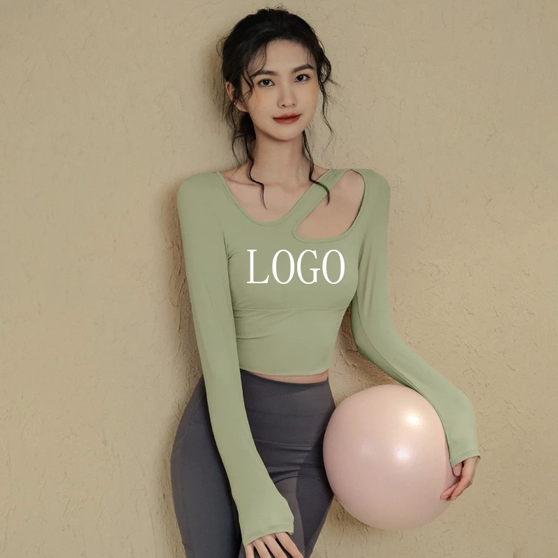 OEM/ODM Custom Summer Women's Yoga Wear T Shirt Hollow Shoulder Fitness Top Lightweight Breathable Waterproof Clothes