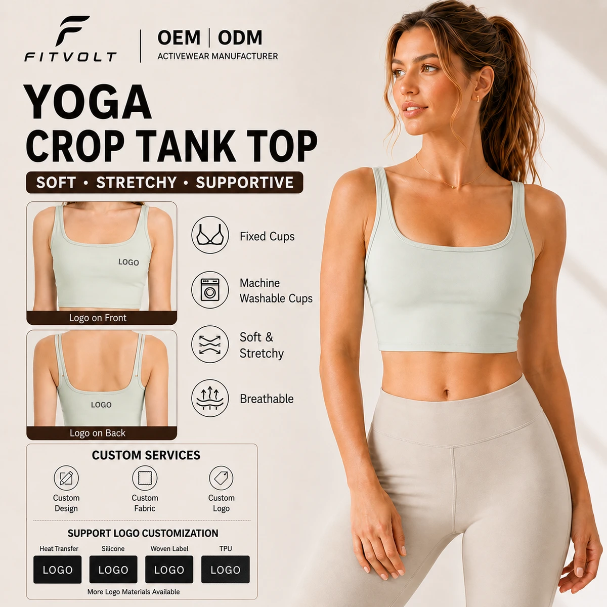 FITVOLT Moisture-wicking Quick-dry Skin-friendly Breathable Deep U Back Tank Top Women's tank Tops Sports Bras Fitness Yoga Wear