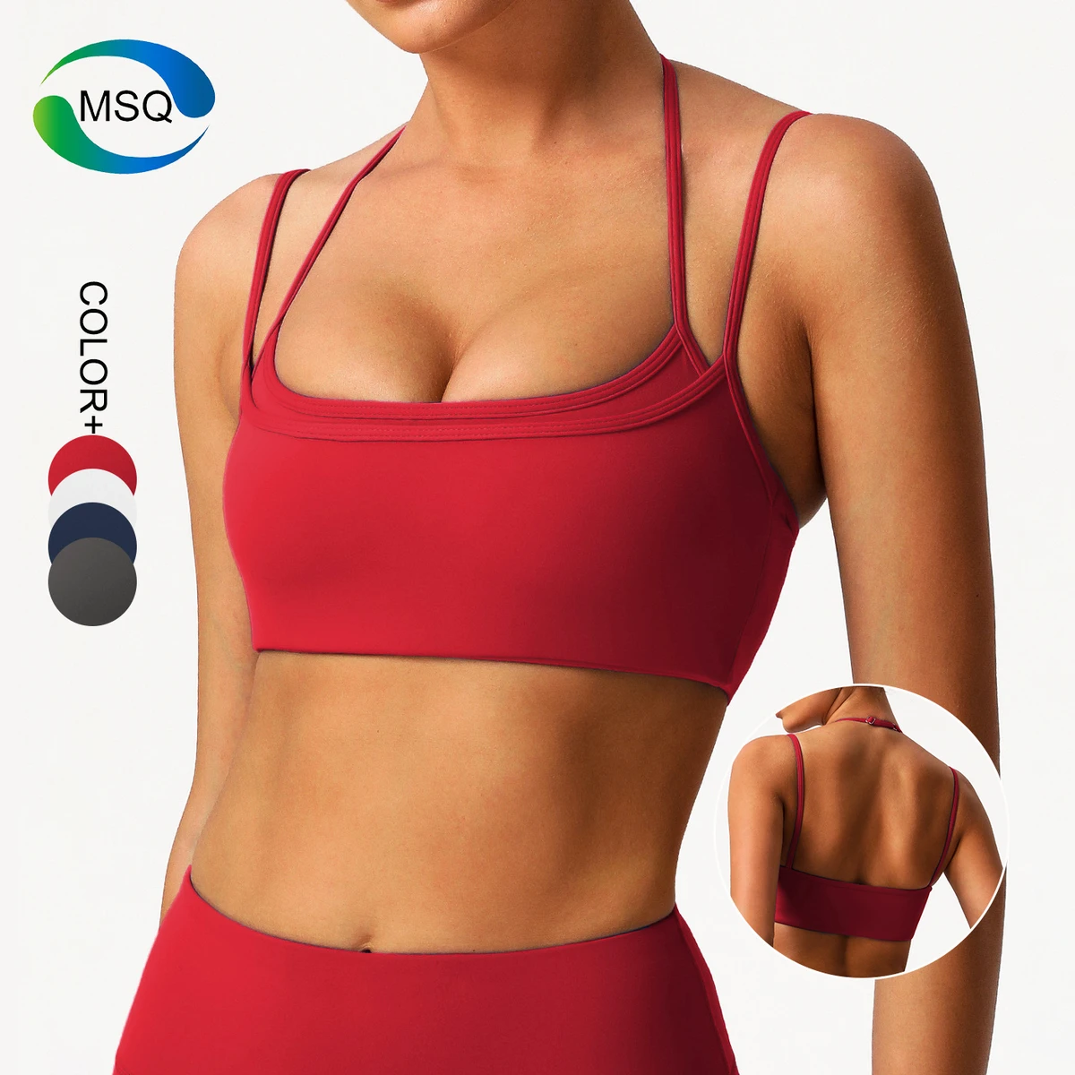 Custom Logo Brushed Beautiful Back Halter Thin High Quality Double Straps Soft Comfortable Gym Fitness Workout Sports Bra