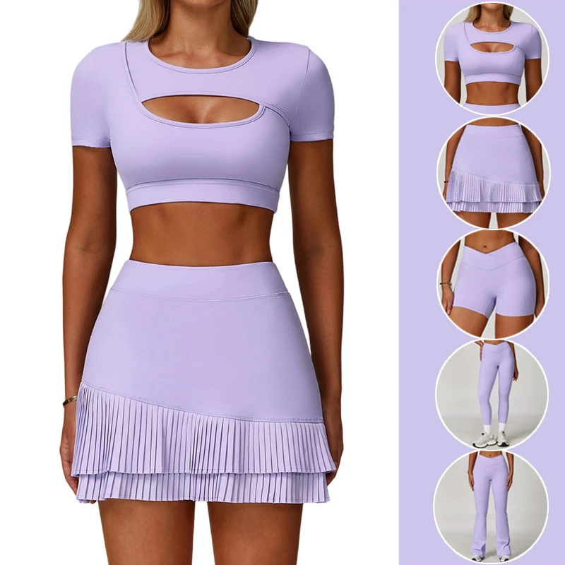 Custom Sportswear Gym Fitness Sets Womens Workout Clothing Soft Comfortable Quick Dry 5 Pcs Yoga Sets Fitness Sports Set