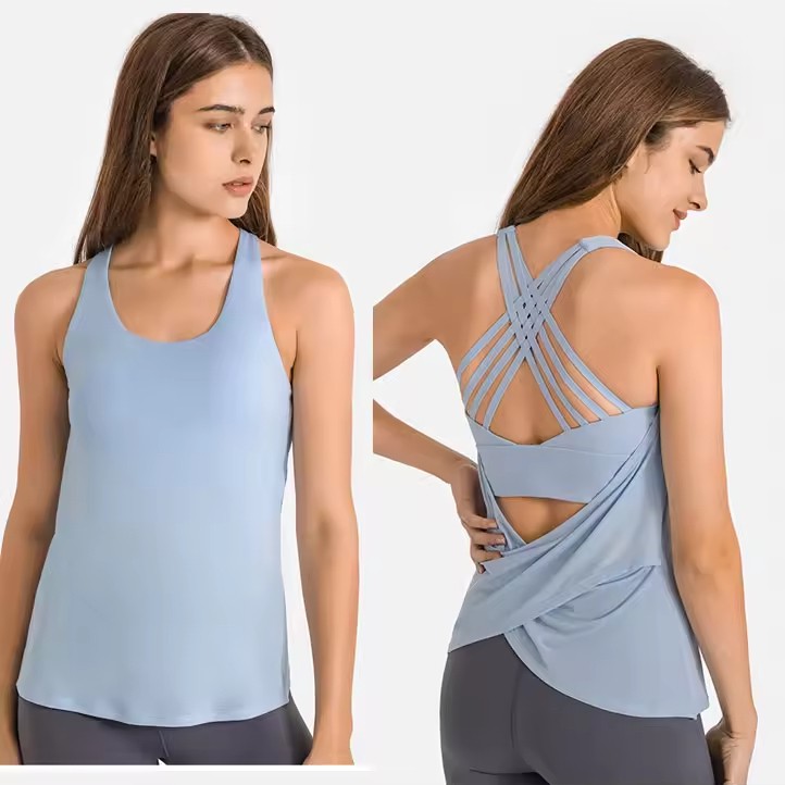 Women Sexy Cross Back Sports Yoga Shirts Solid Color Quick Dry Four-Way Stretch Eco-Friendly Plus Size Athletic Top Halter