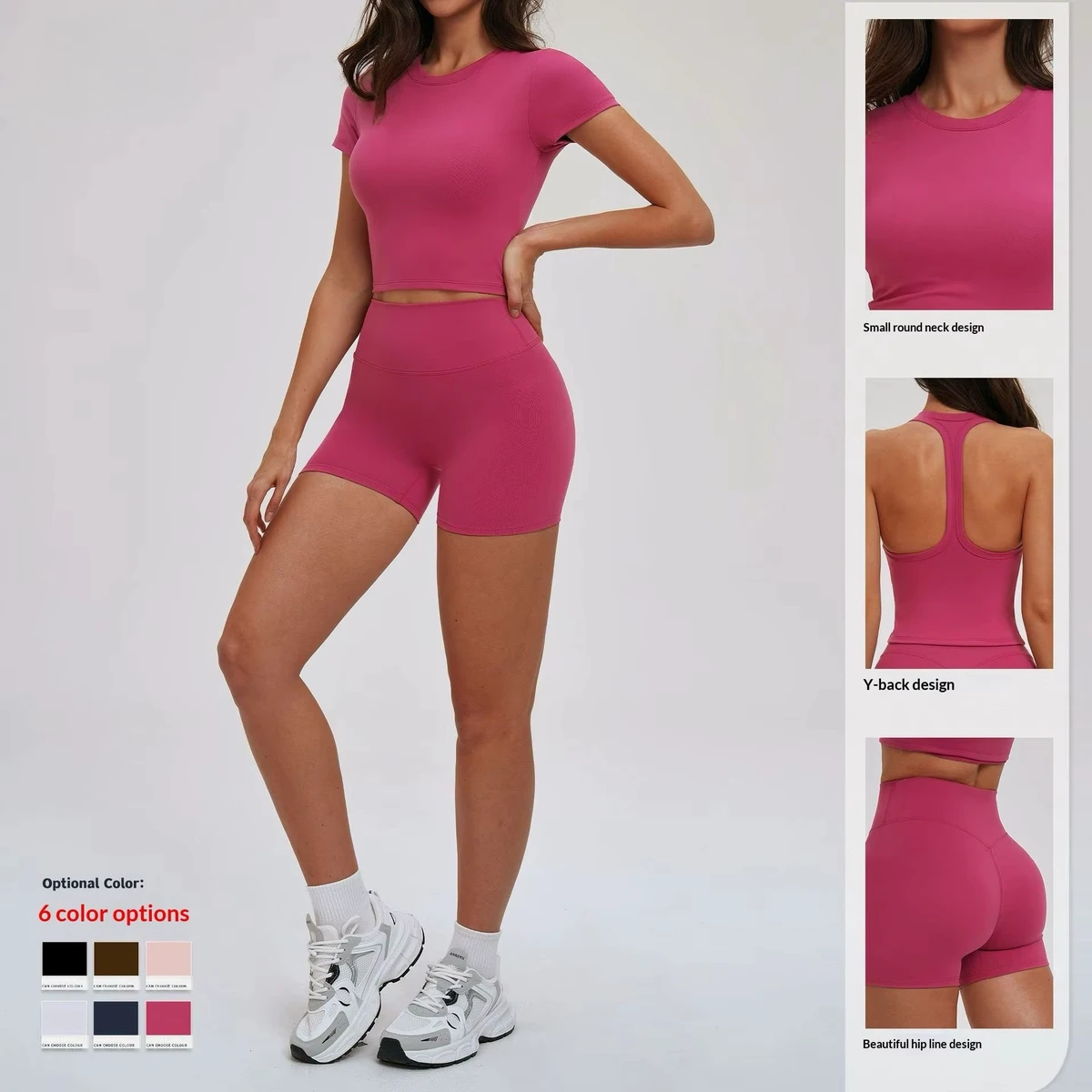 Solid High Waist Sweat-Wicking Spandex/Nylon Yoga Suit for Women's Outdoor Running 2-Piece Set