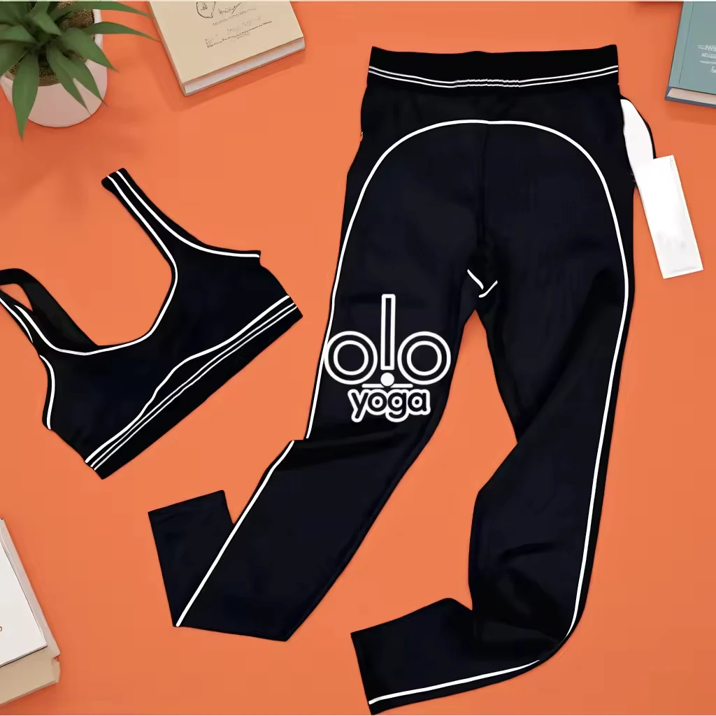 Wholesale Stripe Sports Training Lifting Yoga Clothes for Women Summer New Style Letter Fashion Two Piece Casual Set Pilates