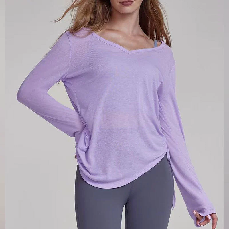 Women's Yoga Cover up Long Sleeve Breathable Stretch Workout Top Front Logo Ruched Custom OEM ODM Manufacturer