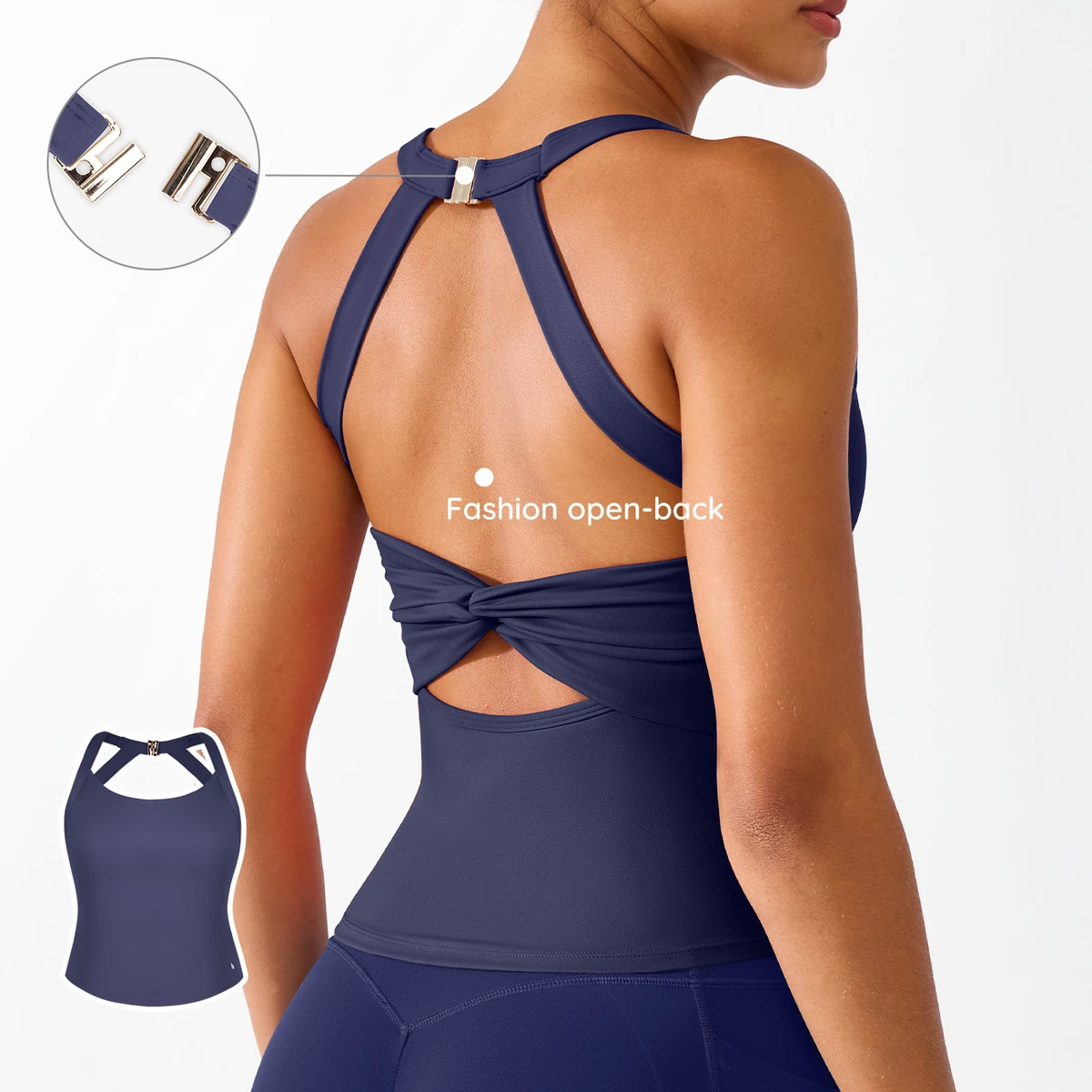Vractivewholesale Breathable Eco-Friendly Halter Buckle Tank Top with Bra for Low for Yoga Sports Fitness Women