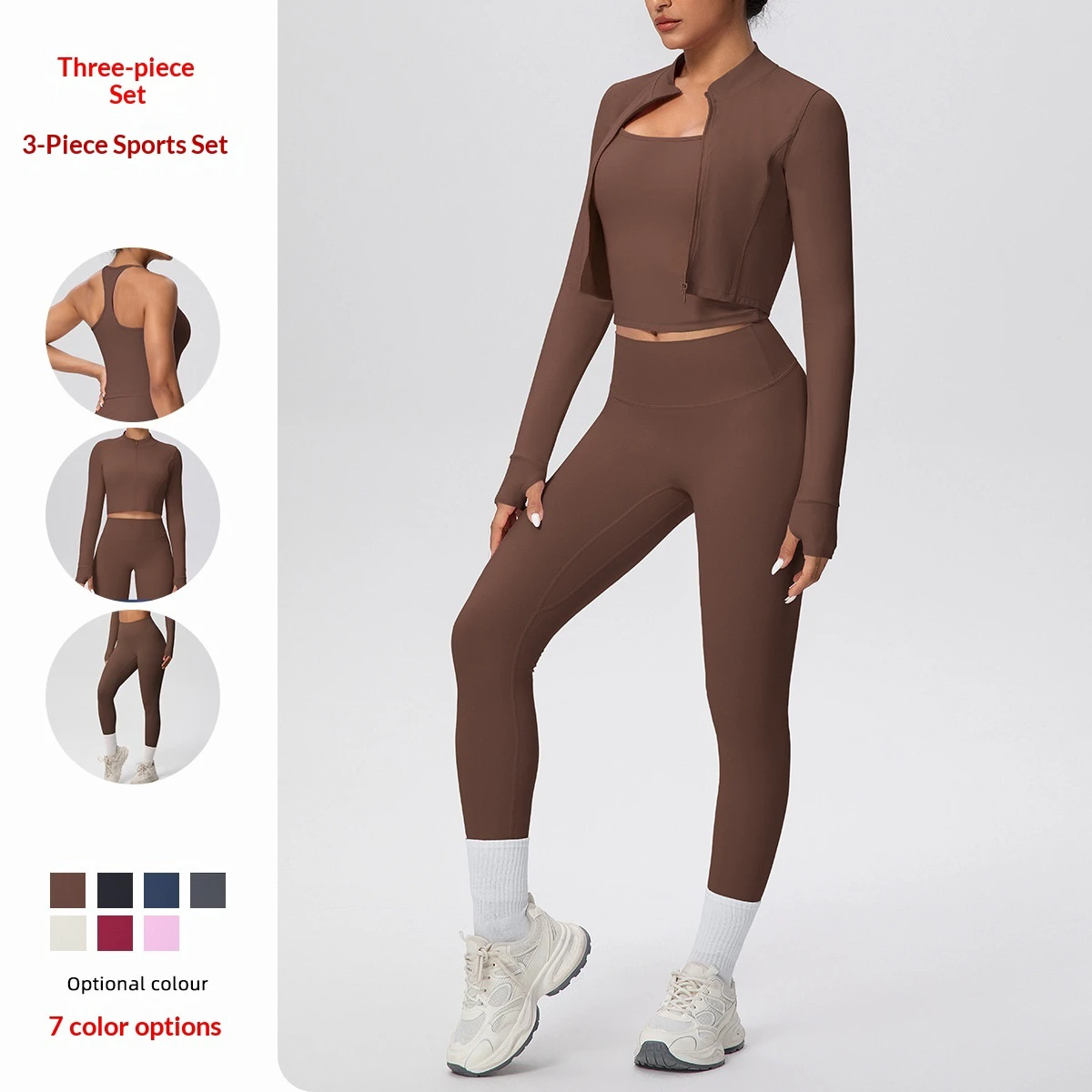 Women's Breathable Quick Dry Three-piece Sport Set Solid Color I-shaped Vest & Workout Leggings