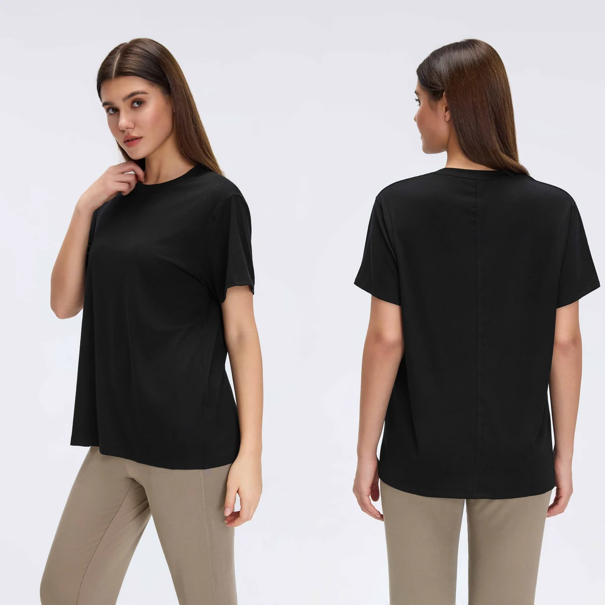 Round-neck Sports Short-sleeved Women's Summer Pure Color Versatile Running Fitness Top Casual Regular Breathable Yoga Front