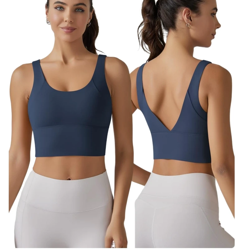 Aoyema Women's Yoga Bra Deep v Back Short Top Yoga Underwear Tight Running Sports Fitness Yoga Top Wear Vest for Women