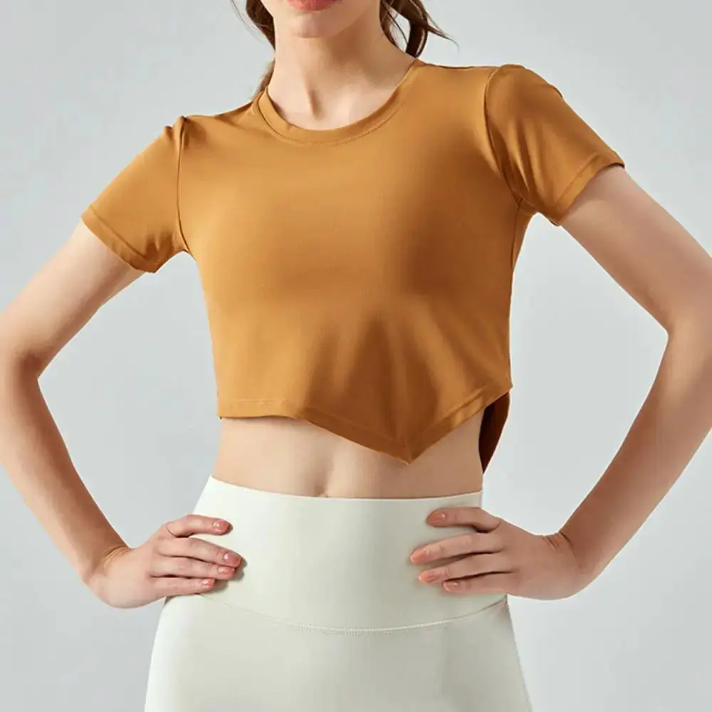Crop Tops Sexy Fit Short Sleeve Woman Clothing Workout Yoga Wear 100% Cotton T-Shirt Breathable Streetwear Crop Shirt For Girls
