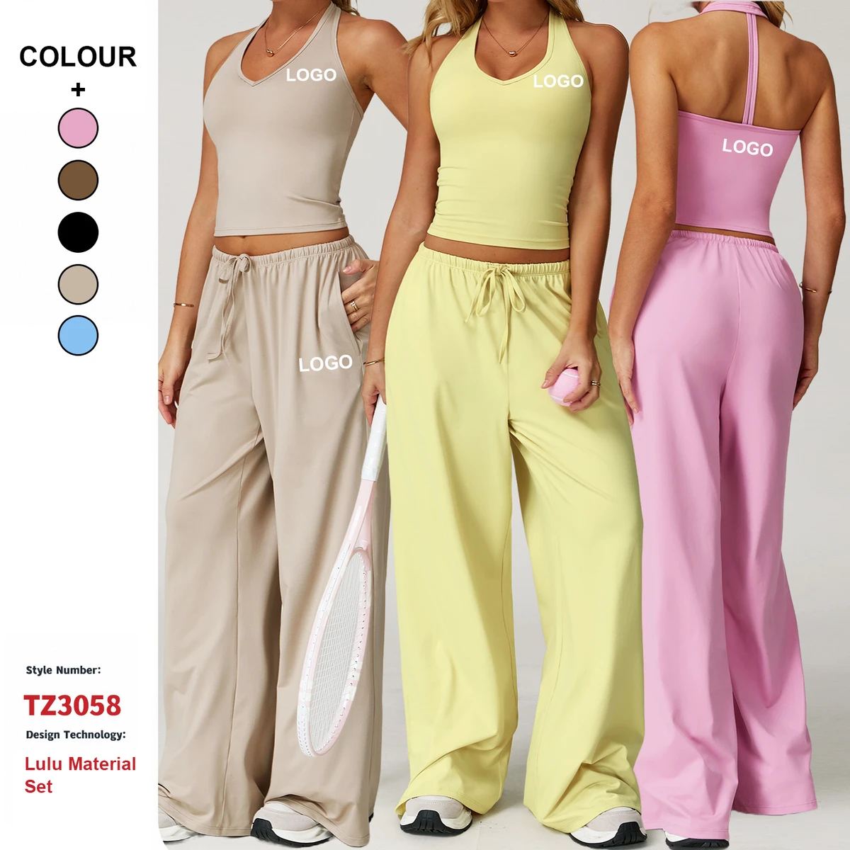 Drawstring Wide-Leg Yoga Pants Set Quick-Drying Suspender Sport Suit Women Casual Running Activewear Gym Workout Fitness Clothes