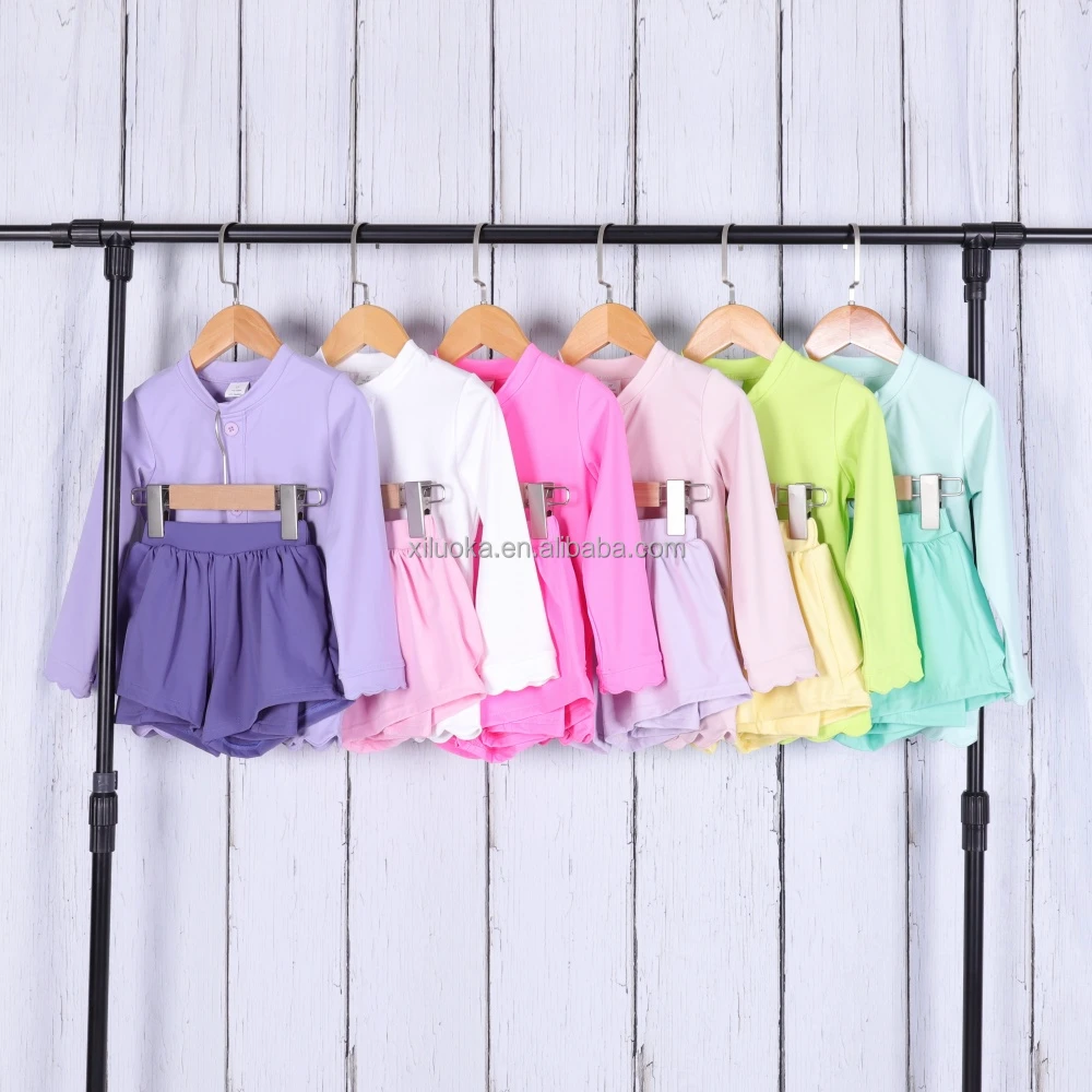 Girls Yoga Outfit Long Sleeve Zip Up Jacket & Workout Shorts Set | Breathable Sportswear For Kids Fitness