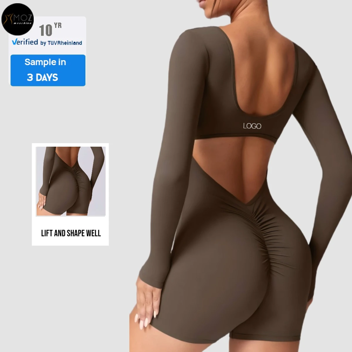 Women's Comfortable & Stylish Long Sleeve Sports Bodysuit Gym Jumpsuit With Shorts For Yoga & Fitness
