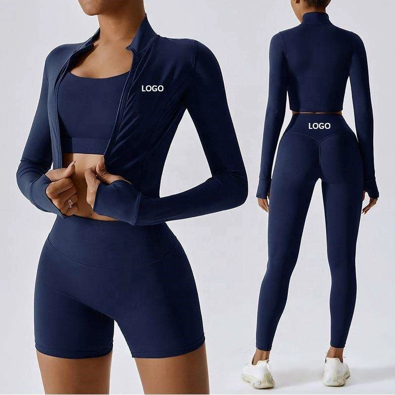 Customized 2024 Yoga Wears Set Wholesale High Quality Women's Sportswear Three Piece Pants and Bra Fitness Sports Yoga Set