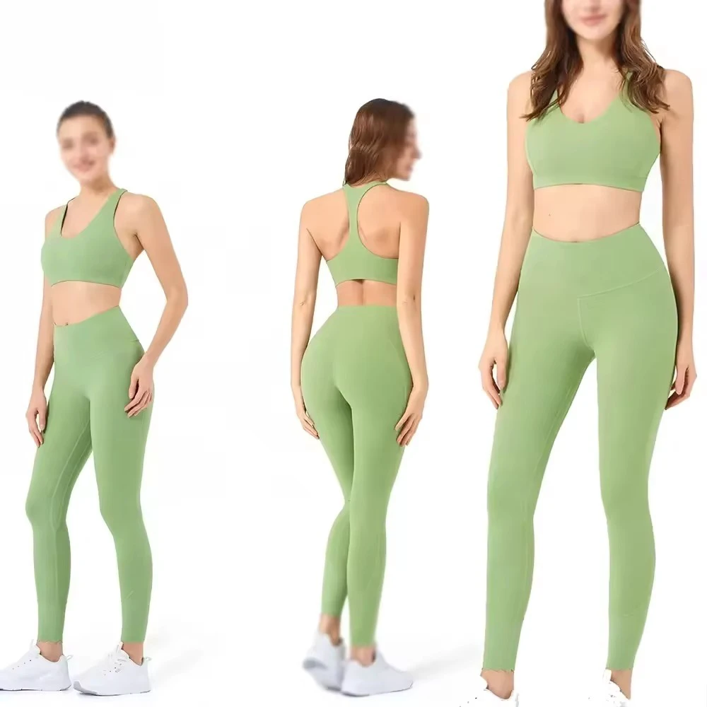 New Arrival Latest Design Women Yoga Set Spandex/Nylon 2-Piece Plus Size Solid Plaid Front Anti-Uv Quick Dry Sports Gym Wear