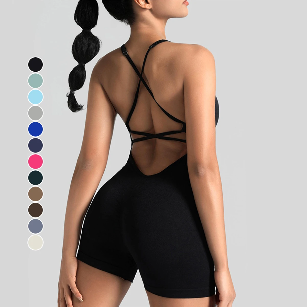 Women's Seamless One-Piece Sports Bodysuit Peach Hip Fitness Suit Outdoor Sports Bra Suspender Tight Fitting Yoga Jumpsuit
