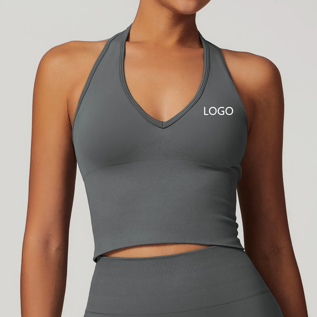 High Quality Women Breathable Halter Neck Open Back Seamless Yoga Bra New Style Summer Anti Shock Gym Fitness Tank Top