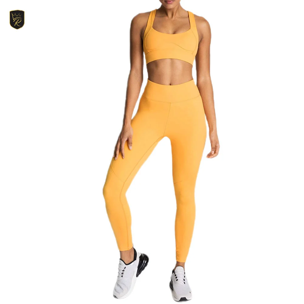 Women Yoga Set Breathable Front Soft Elastic Material Two Piece Fitness Sports Bra Leggings Yoga Gym Running Daily Active Wear