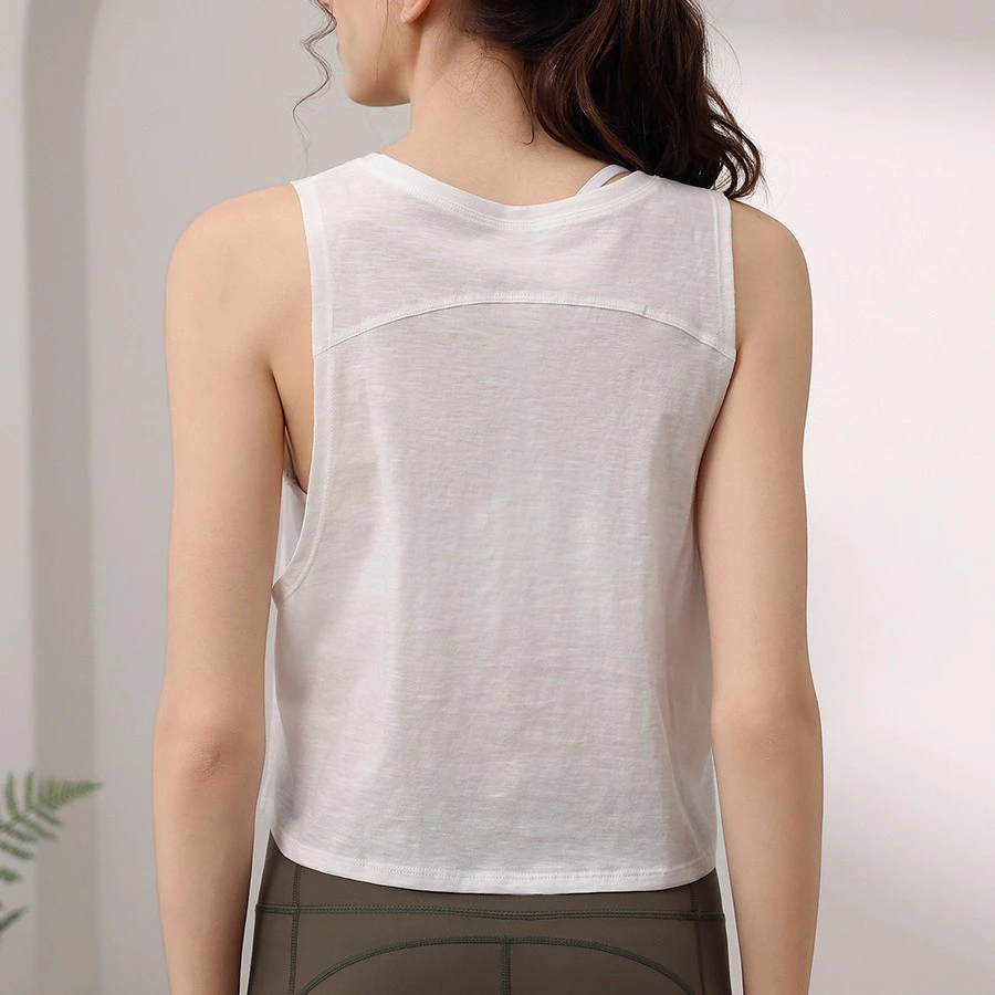 Womens Tops Sleeveless Vest Loose Crop Cotton Lightweight Sheer Breathable Gym Clothes Activewear Yoga Fitness Workout Casual