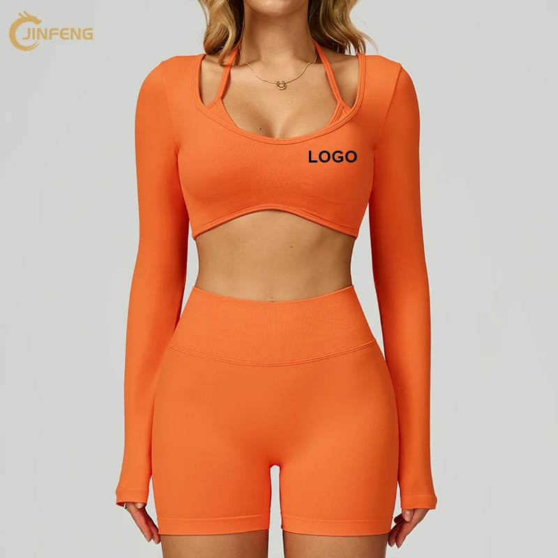 Wholesale Custom Gym Wear High Elastic Tight Yoga Clothes Jogging Slim Sport Backless Long Sleeve Shirt Knitted Tops for Women