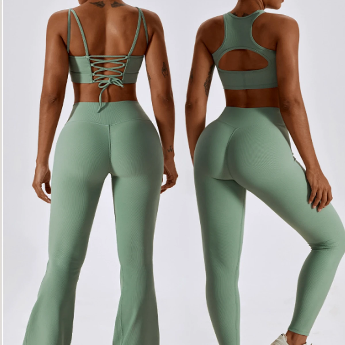 Custom Logo Women's Solid Eco-Friendly Breathable Fitness Active Wear Quick-Dry Sports Workout Clothing 4-Way Stretch Two Piece