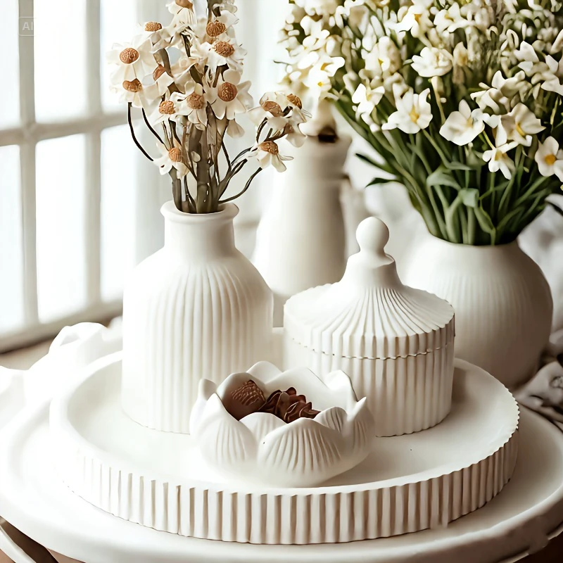 5-Piece Large Tray Vase Storage Resin Casting Mold Set Lotus Silicone Mold for Home Decor for Gypsum Concrete