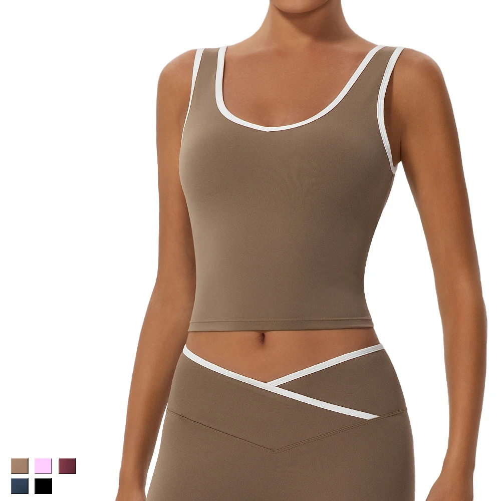 Custom Logo Naked Feel Tight Yoga Bra Top and Color Block High Waist Pants Women Quick Dry Fitness Vest