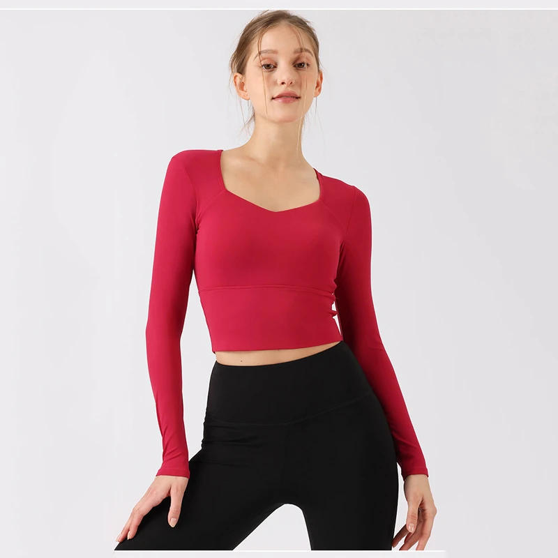 Regular Yoga Clothes Spring Summer Fixed Cup Quick Drying Breathable Eco-Friendly Lightweight Long Sleeved Running Training