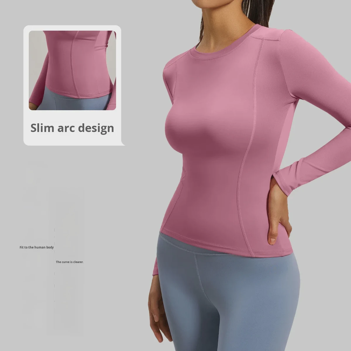 Juyitang Women's Slim-Fitting Round-Neck Long-Sleeved Yoga Clothing Top Fitness Running Sports T-Shirt Skinny Fit Front