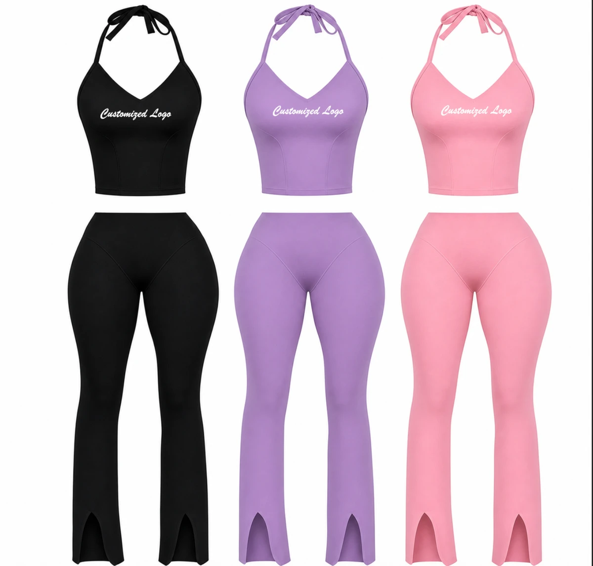 Women's High Waist Hip Lift Gym Sports Pants Flare Split Yoga Leggings Elastic Waist Closure Nude Feeling Slim Running Legging