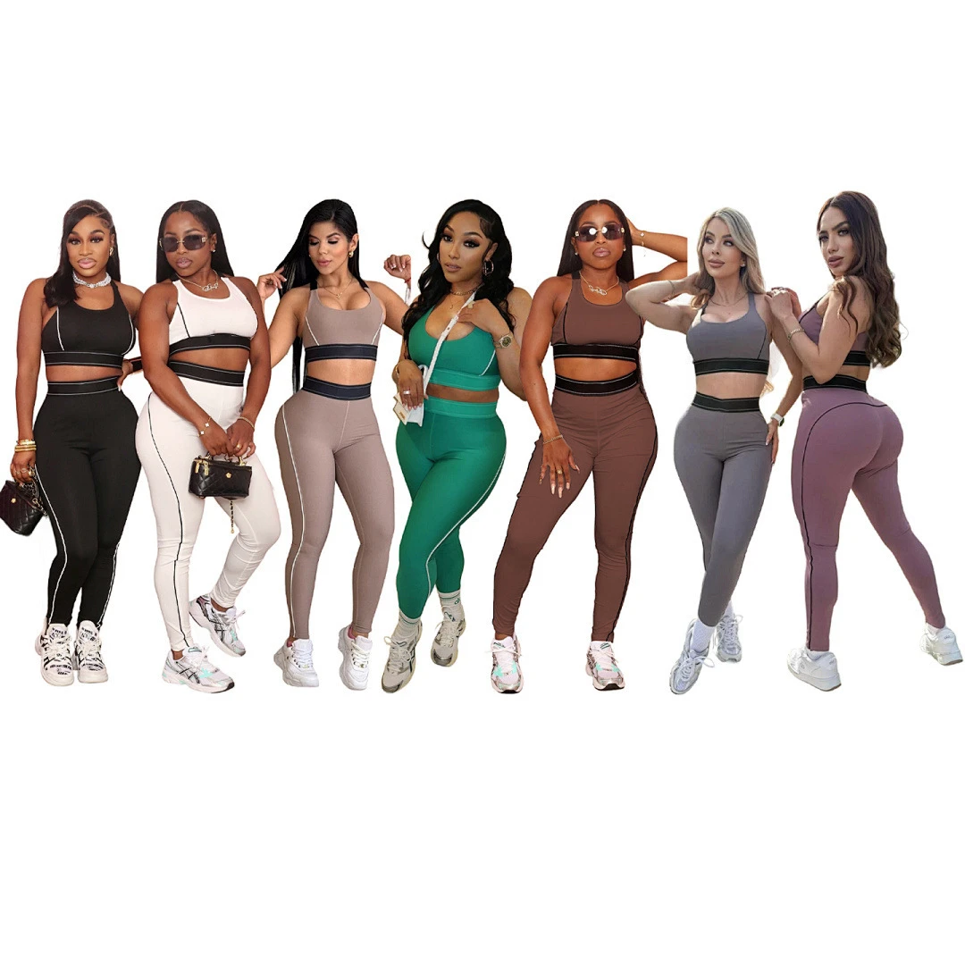 Customizable logo Two-piece Fitness Suit, Breathable Sleeveless Push up Vest, High Waist and Hip Lifting Control Yoga Suit