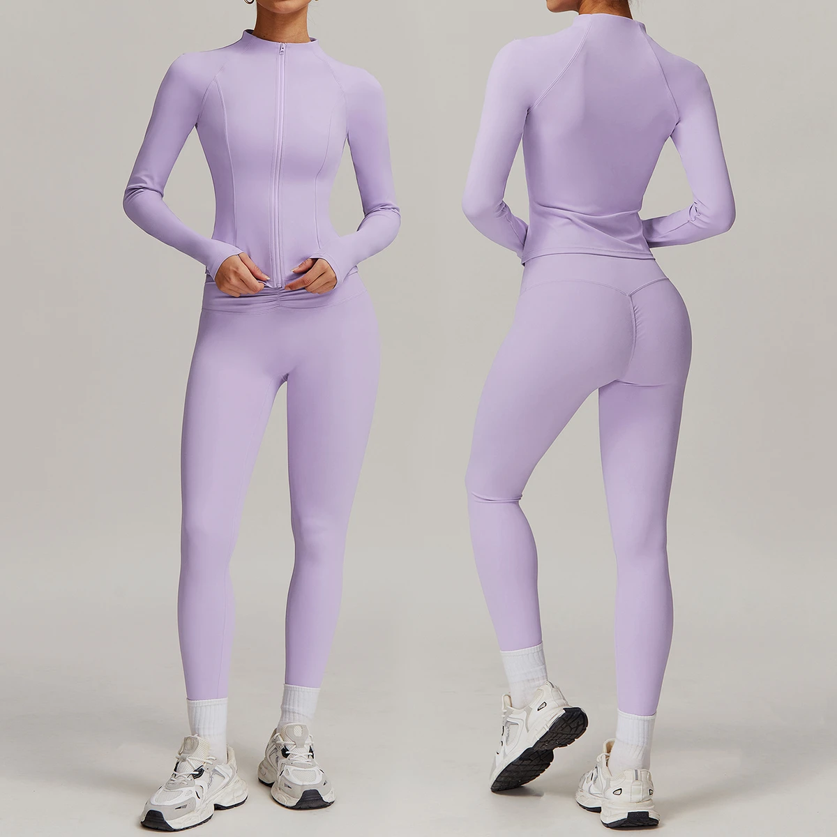 DTZ9141-1 Eco-Friendly Yoga Suit Nude-sensing Quick-drying Long-sleeved Outdoor Sports Pants Fitness Wear-resistant Set