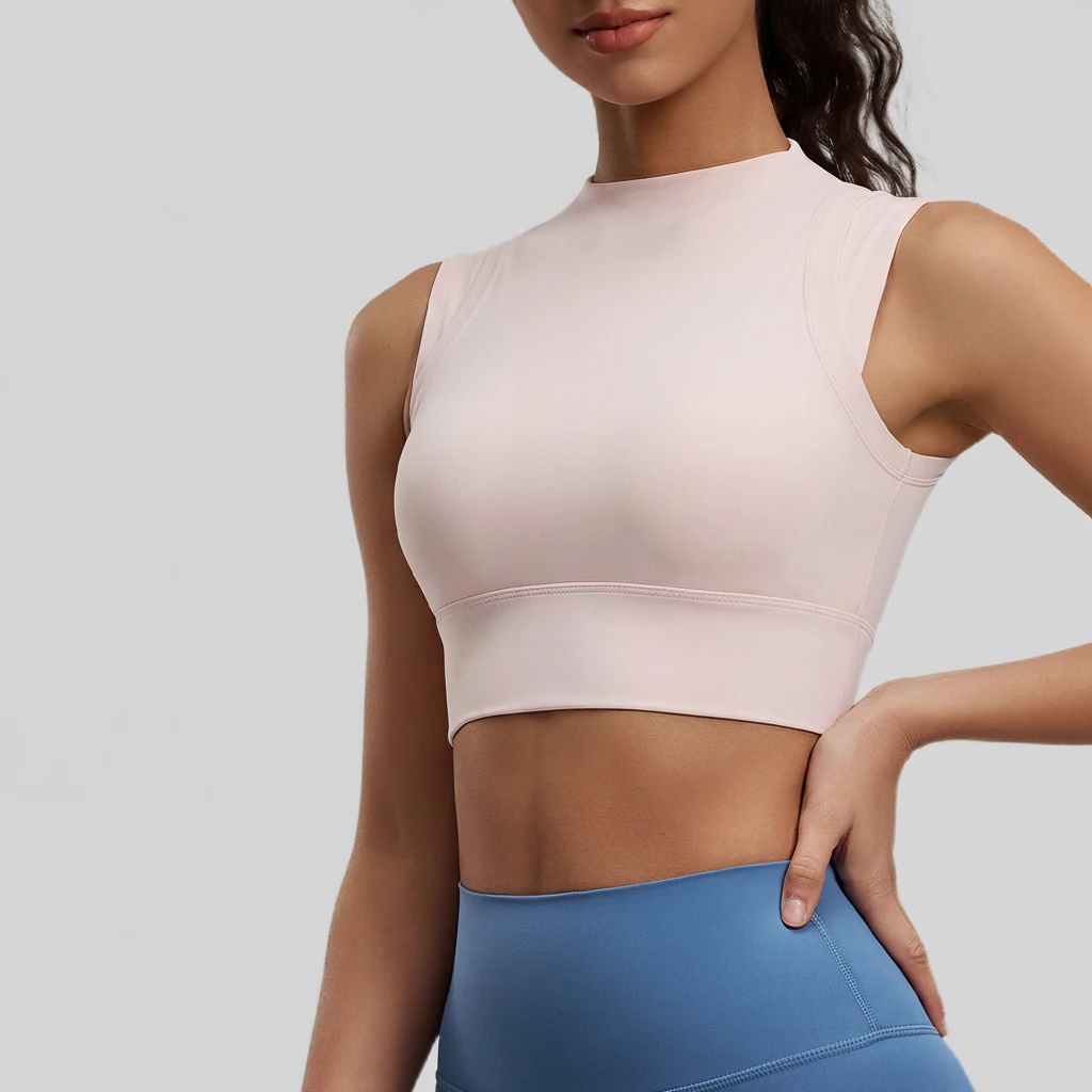 Women's Lightweight Plus Size Stand Collar Sleeveless Cropped Tank Top Four-Way Stretch Quick Dry Spandex/Nylon Skinny Fit Yoga
