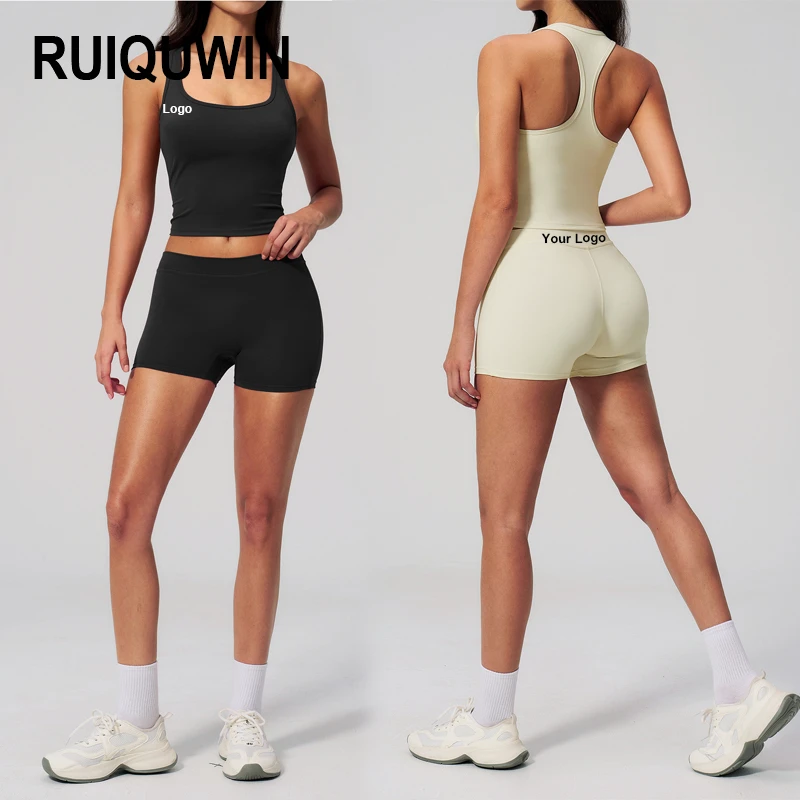 RUIQUWIN Summer Custom New Beauty Back Bra Yoga Set Tight Running Fitness Suit Sports Bra And Short Women Two Piece Set