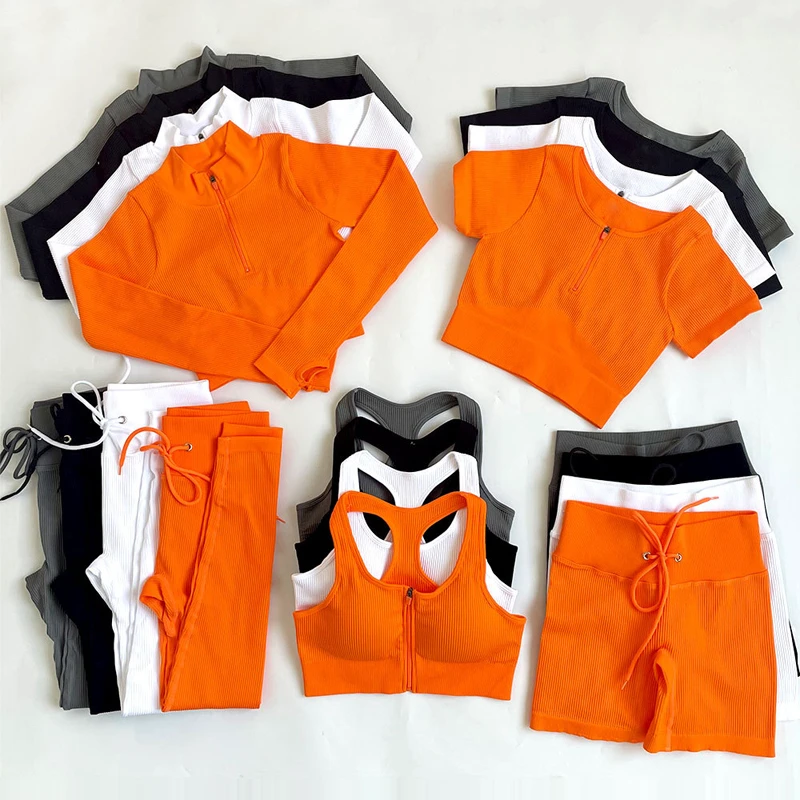 Custom New Women Seamless Sexy Yoga Set Fitness Sports 5 Piece Gym Clothing Women Gym Yoga Set