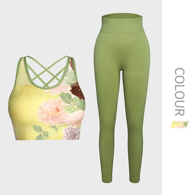 High Elastic Breathable Chinese Peony Print Yoga Set Seamless Activewear with Traditional Floral Design Waist Closure