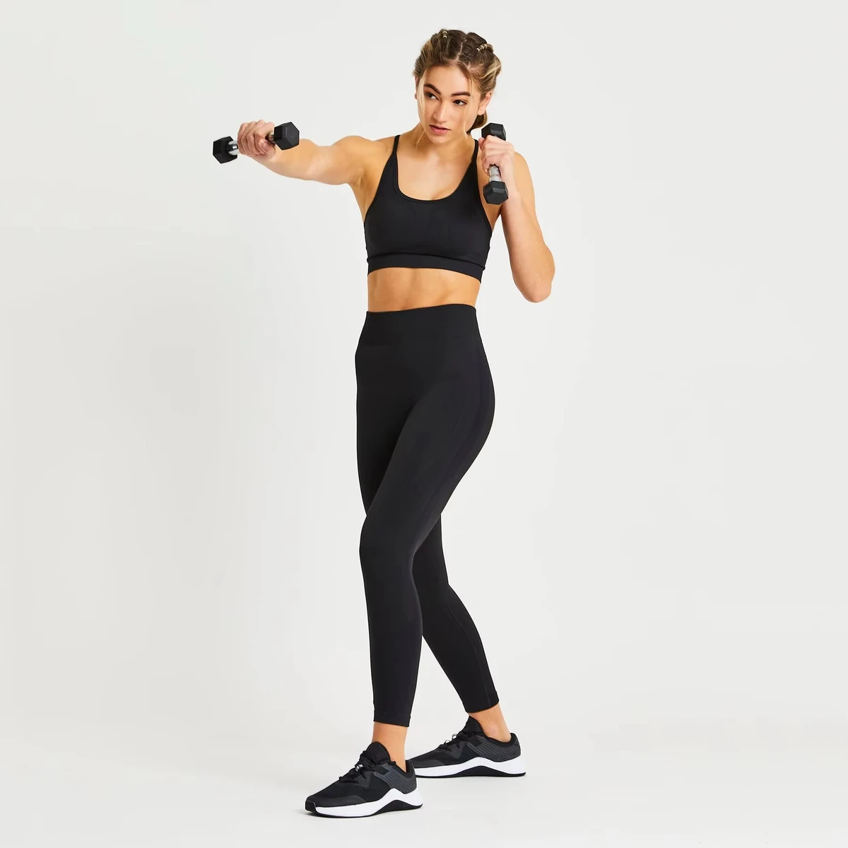 Women Solid Spandex/Nylon Gym Yoga Leggings Stand Neckline Mid Waist Comfortable Slim Fit Seamless 2 Piece Set Anti-Wrinkle