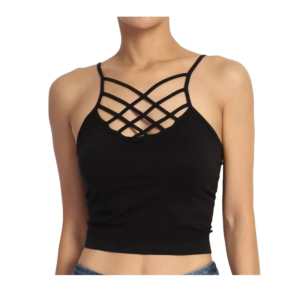 New Trendy Design Seamless Ribbed Wrinkle-Resistant Quick Dry Breathable Spandex/Cotton Sleeveless Crop Top Women Yoga Gym