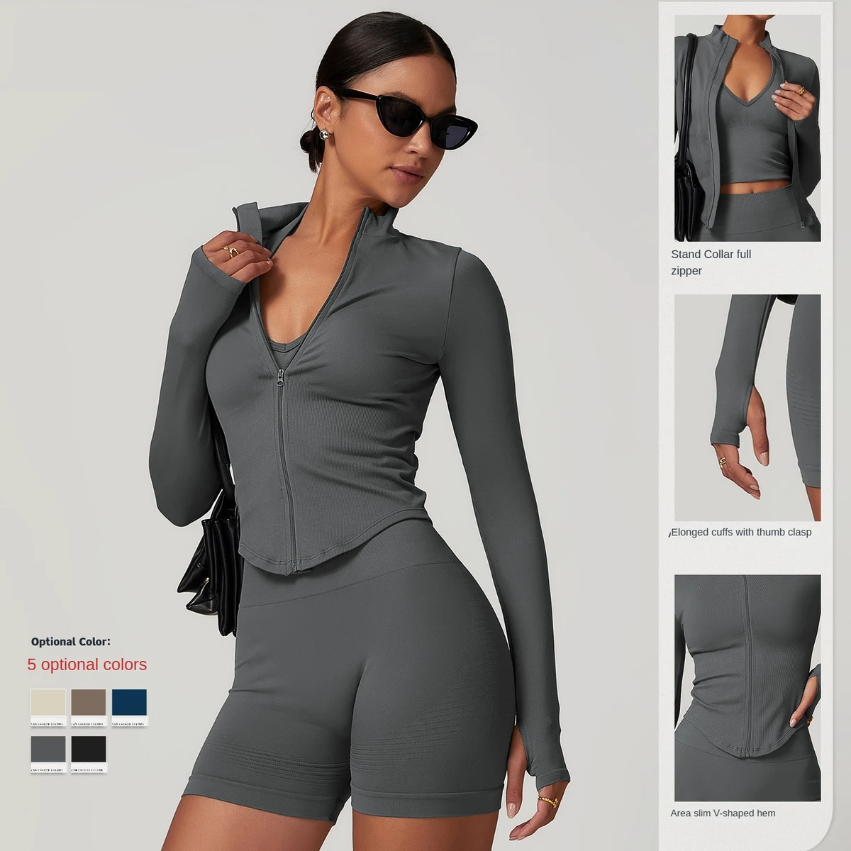 Stand-up Collar Zipper Long-sleeved Yoga Jacket Women's Tight Quick-drying Yoga Suit Outdoor Fitness Sports Top