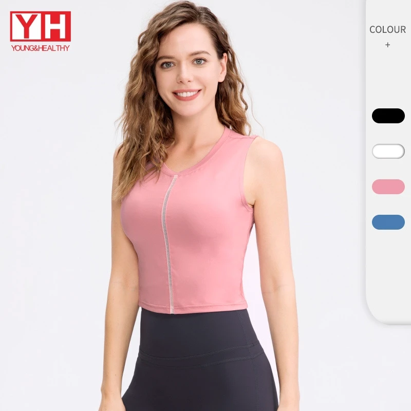Quick Dry Women Gym Yogawear Slim Yoga Sleeveless T Shirt Breathable Running Round Neck Workout Sports Tops