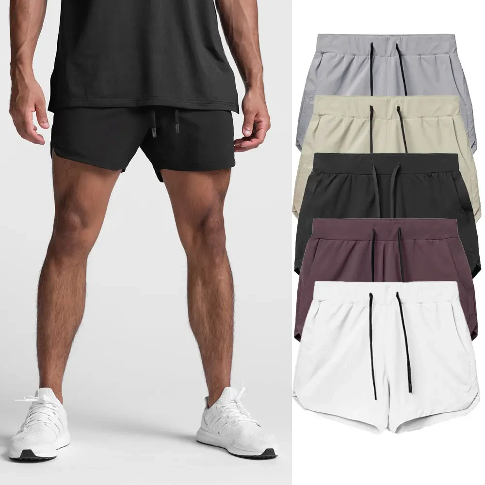 Men's Casual Summer Sports Fitness Shorts Plus Size Solid Color Quick Dry Elastic Waist Knee Length Gym Mesh Breathable Running